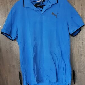 Puma Men's Blue Short Sleeve Classic Polo Black Logo Size Large